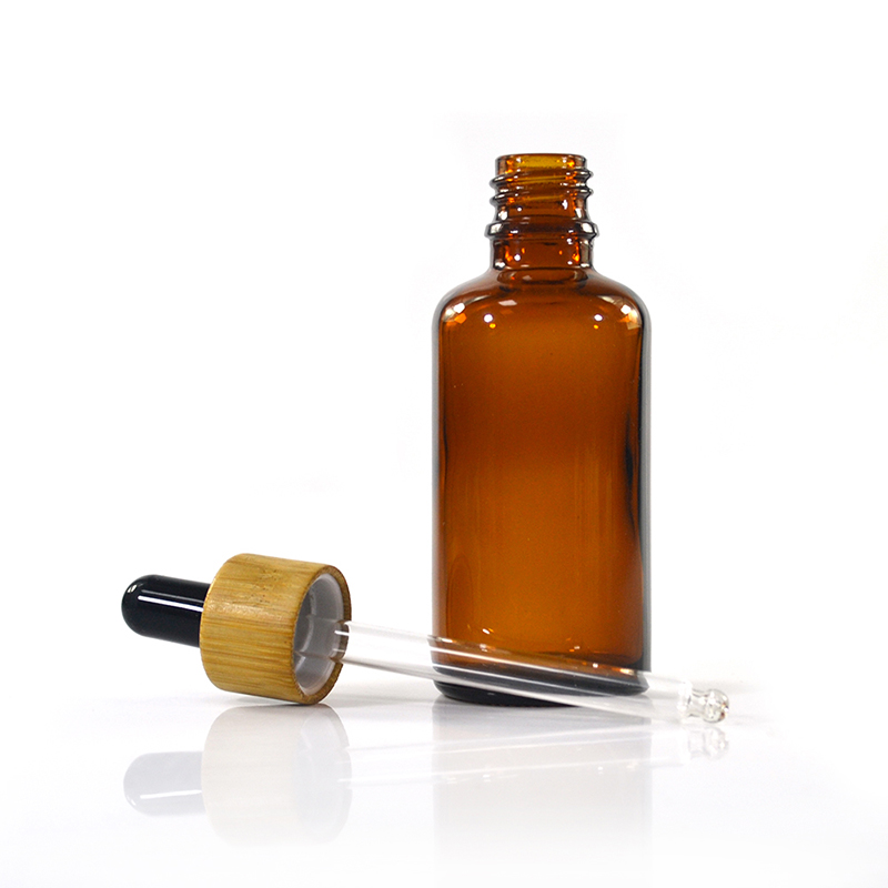 Essential oil round 10ml 20ml 30ml 50ml 100ml amber glass dropper bottle with bamboo cap