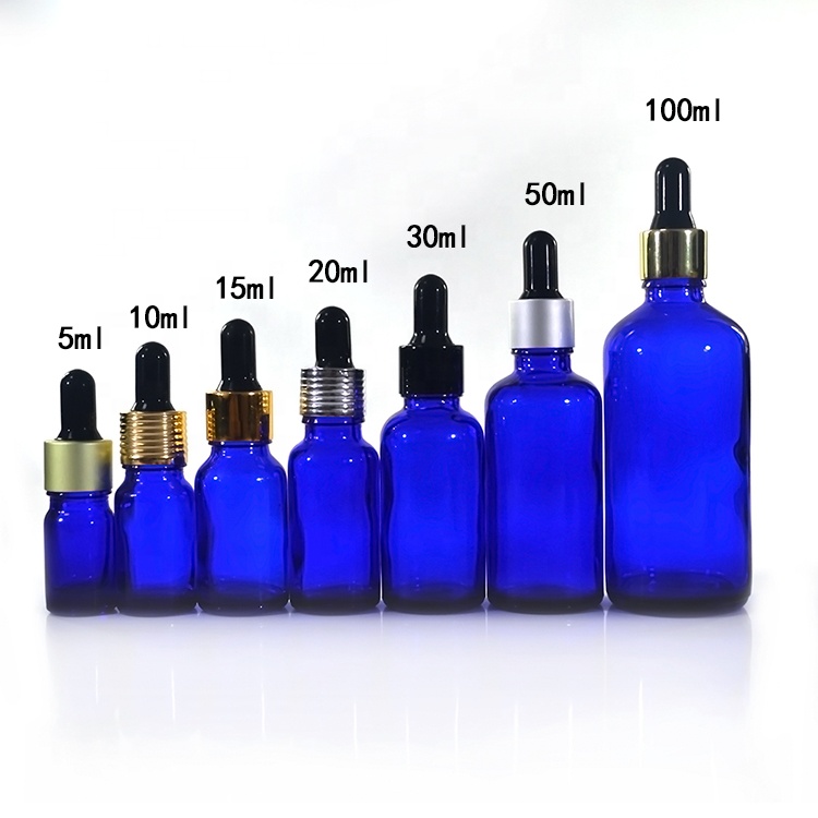 Essential oil serum 5ml 10ml 15ml 20ml 30ml 50ml 100ml perfume Cobalt Blue glass dropper bottle