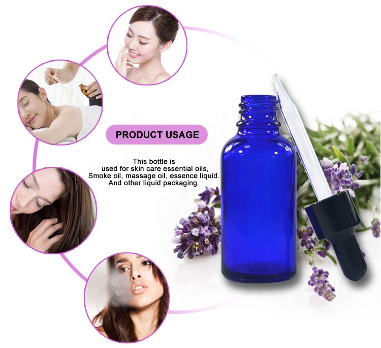 Essential oil serum 5ml 10ml 15ml 20ml 30ml 50ml 100ml perfume Cobalt Blue glass dropper bottle
