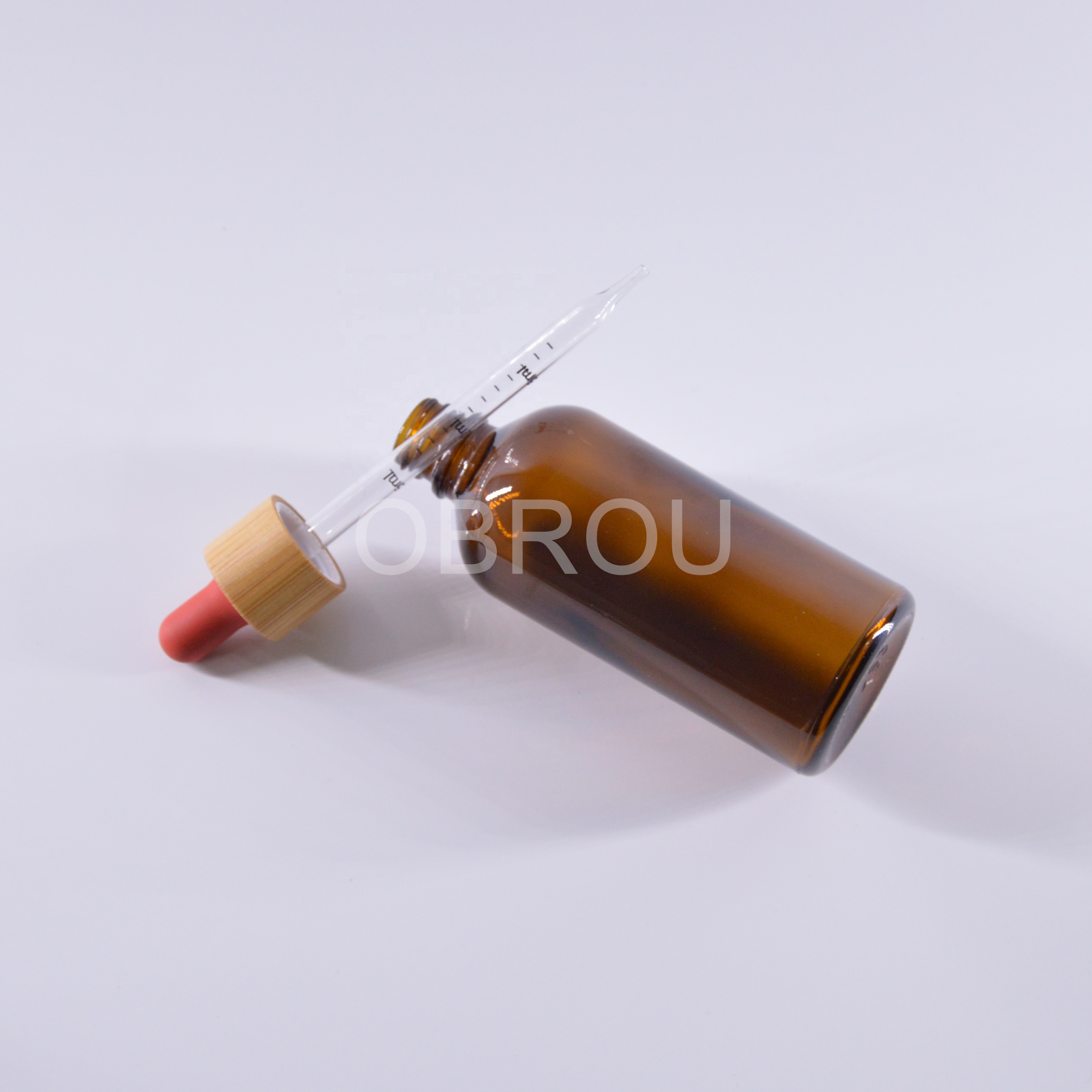 Essential oil serum eliquid amber glass dropper bottle bamboo cap 20ml 30ml 50ml 60ml 100ml Pharma Medical Amber Glass Bottle