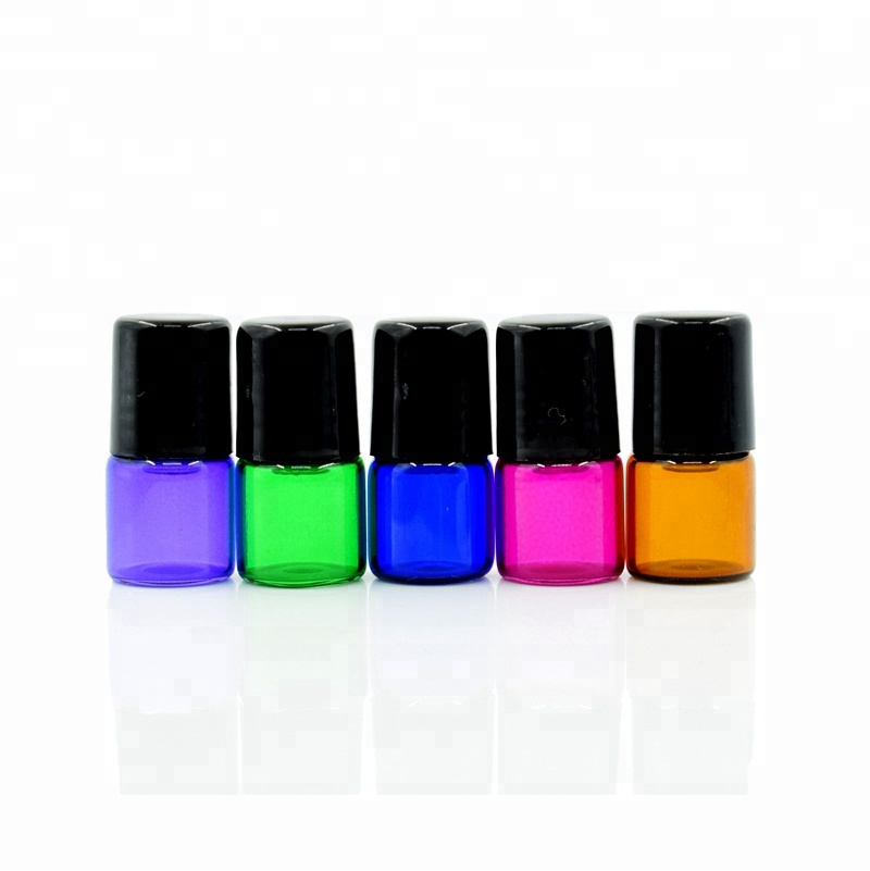 Essential oil silver cap metal ball 1ml 2ml color glass roller bottles