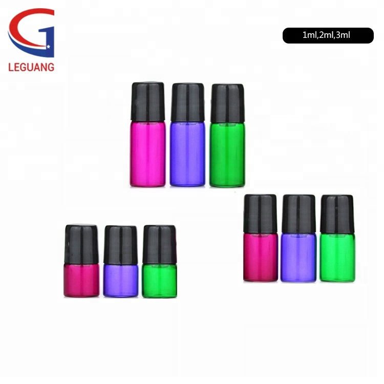 Essential oil silver cap metal ball 1ml 2ml color glass roller bottles