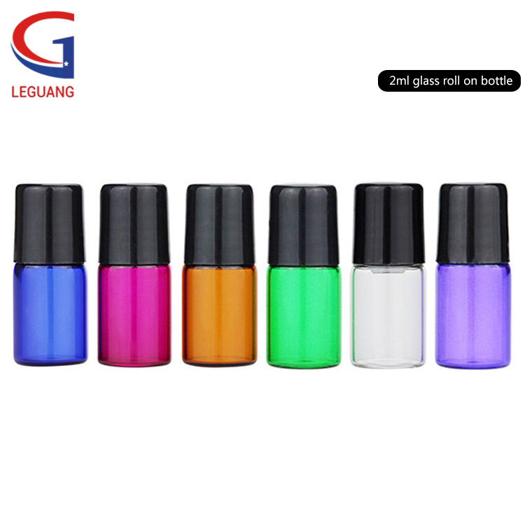 Essential oil silver cap metal ball 1ml 2ml color glass roller bottles