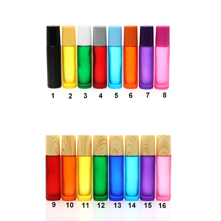 Essential oil use pink black colorful 5ml  10ml  eye cream glass roll on bottle with bamboo lid and metal stainless roll balls