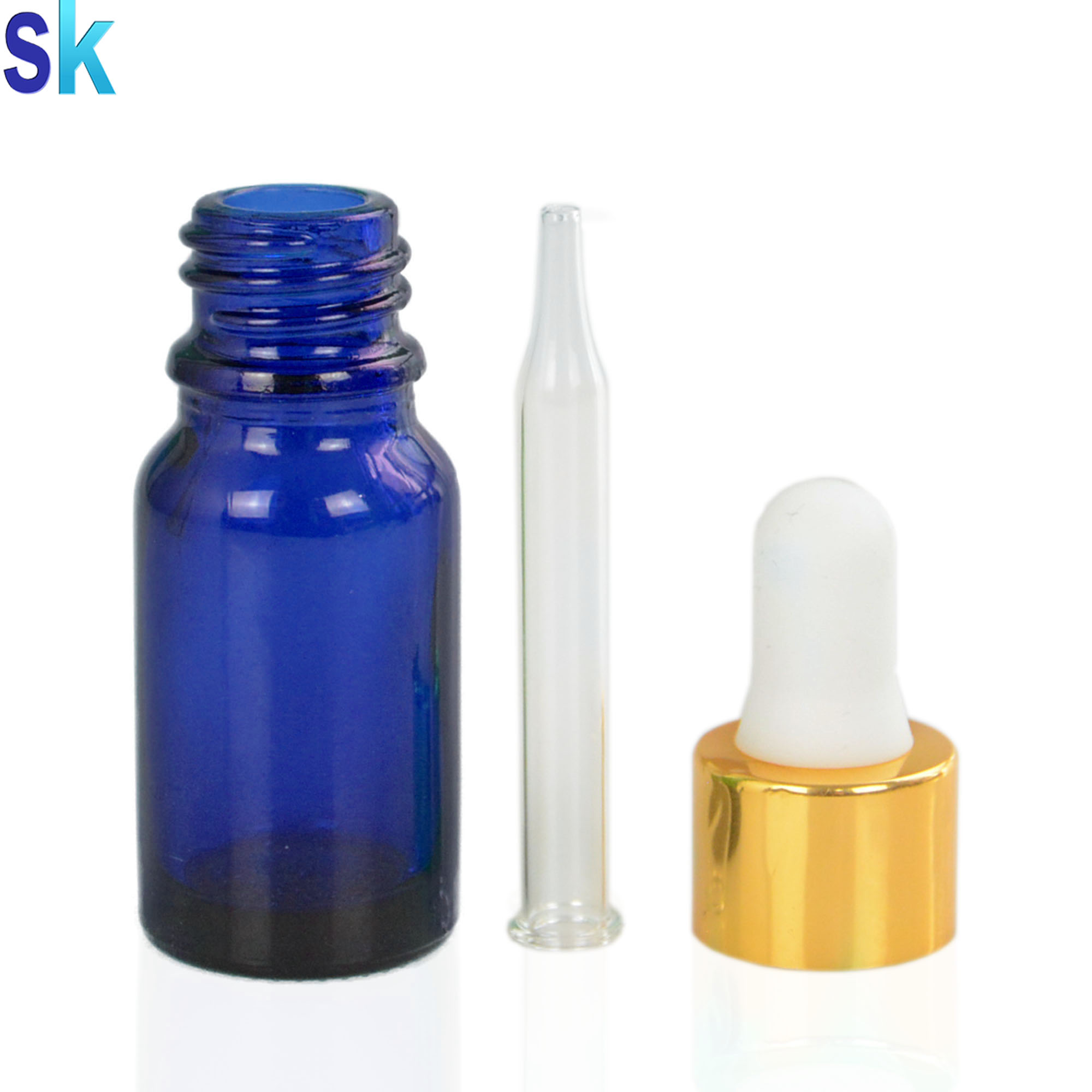 Euro Round Blue Glass Dropper Pipette Essential Oil Bottle 10 ml