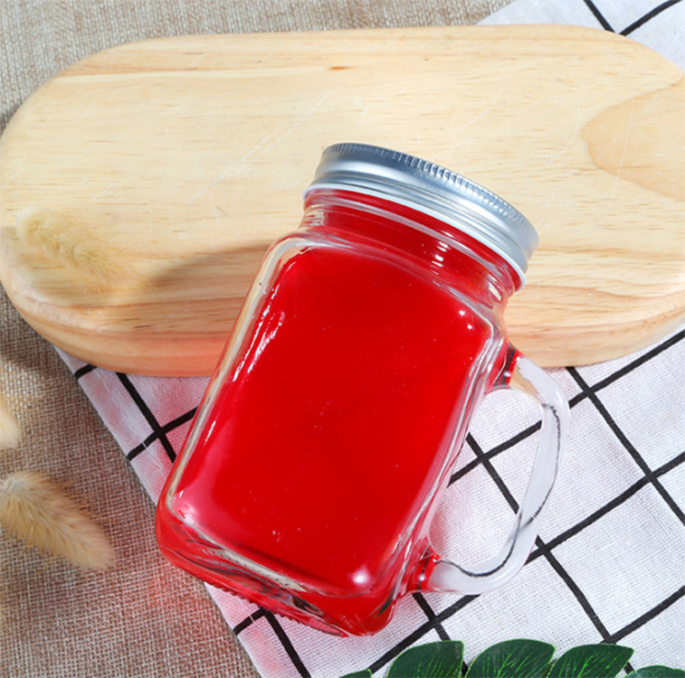 Europe style Sealed thicken leakproof glass 4 oz 8oz 32 oz mason jars 16 oz drink lid with handle