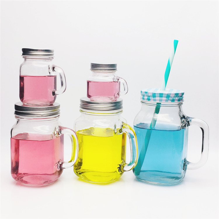 Europe style Sealed thicken leakproof glass 4 oz 8oz 32 oz mason jars 16 oz drink lid with handle