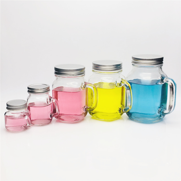 Europe style Sealed thicken leakproof glass 4 oz 8oz 32 oz mason jars 16 oz drink lid with handle