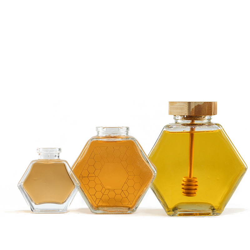 European Quality 500gr Transparent Glass Jam Raw Honey Jar With Wooden Dipper