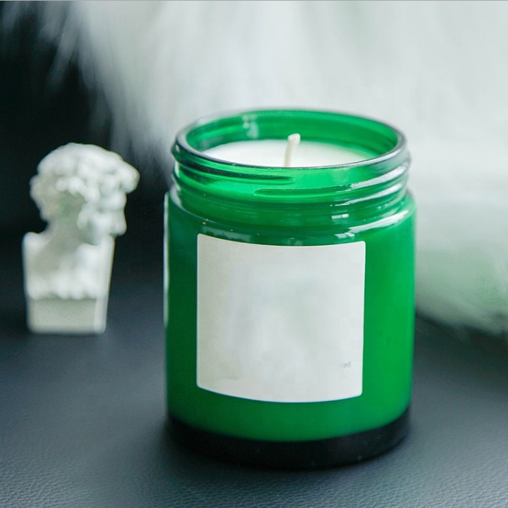 European Style Candle Container Green Glass Empty Candle Jars Glass Candle Holder With Lids