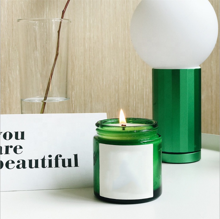 European Style Candle Container Green Glass Empty Candle Jars Glass Candle Holder With Lids