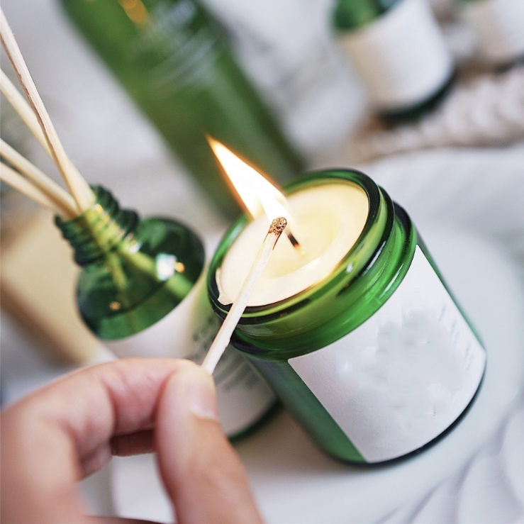 European Style Candle Container Green Glass Empty Candle Jars Glass Candle Holder With Lids