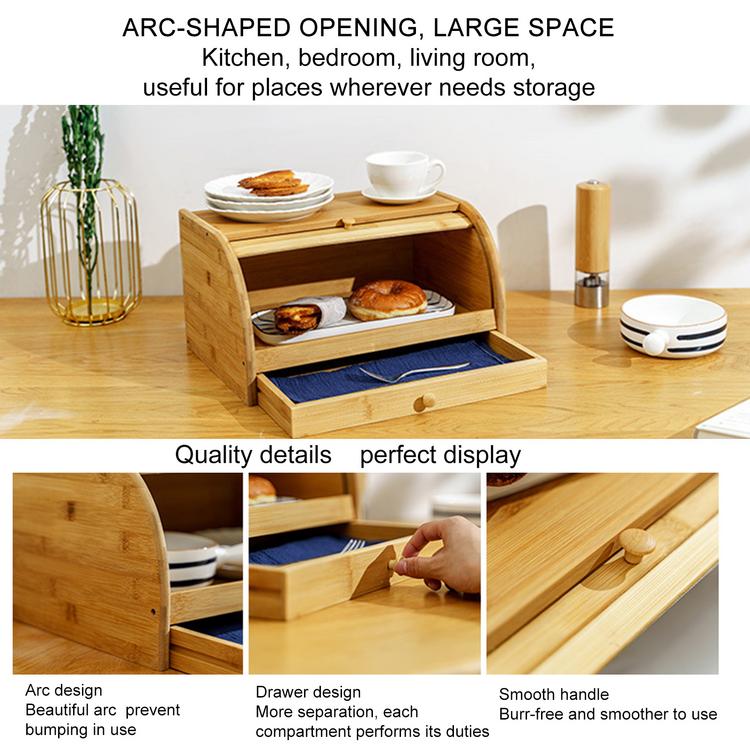 European bamboo bread box kitchen food storage box bamboo multi-function storage box simple household