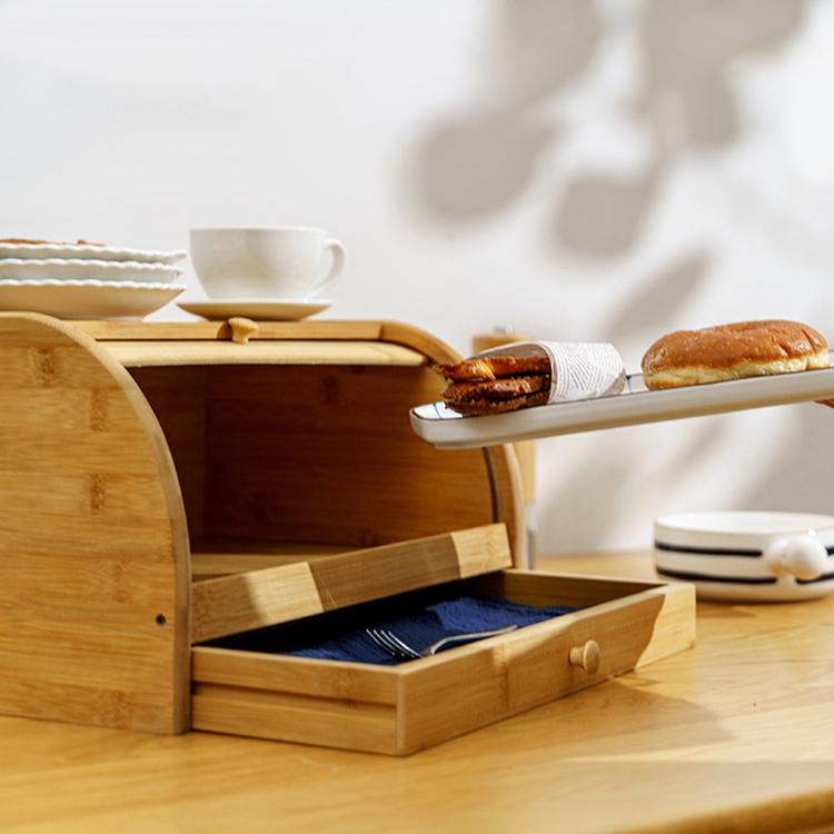 European bamboo bread box kitchen food storage box bamboo multi-function storage box simple household