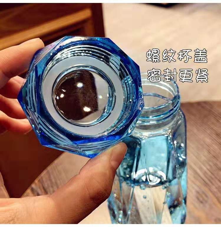 European creative glass bottle starry sky diamond glass water cup with transparent diamond effect lid