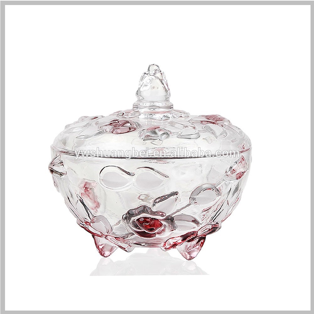 European flower design with foot storage jar with lid for household decoration