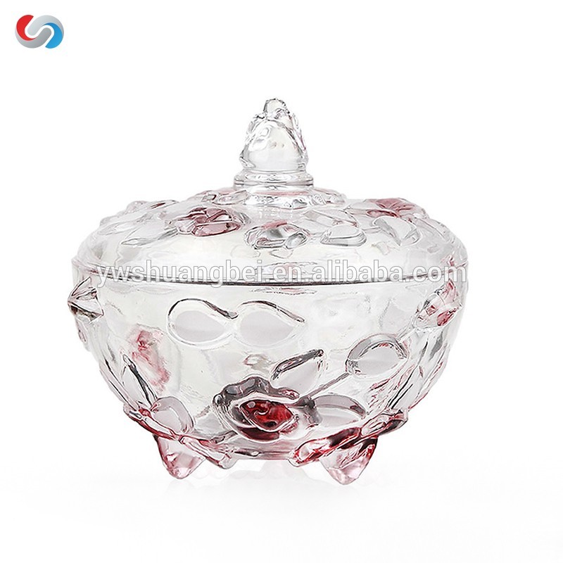 European flower design with foot storage jar with lid for household decoration