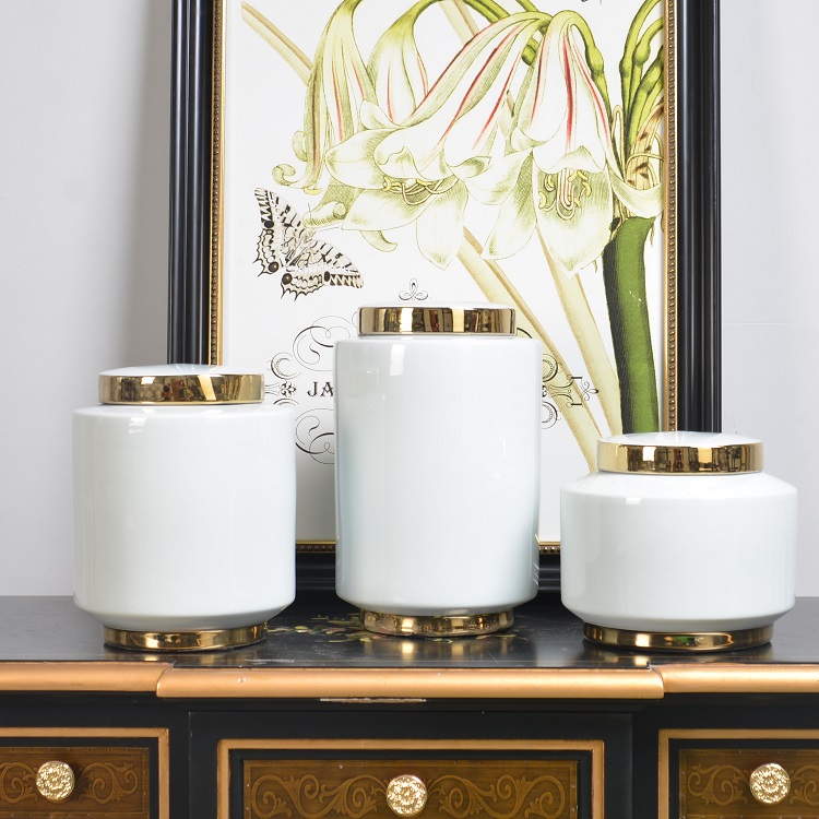 European home decoration flower elegant white ceramic storage jar