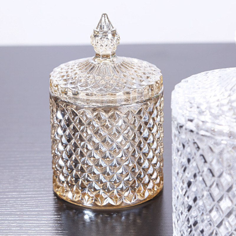 European luxury crystal transparent glass embossed ins jewelry box cotton swab box candy can decorative decorations