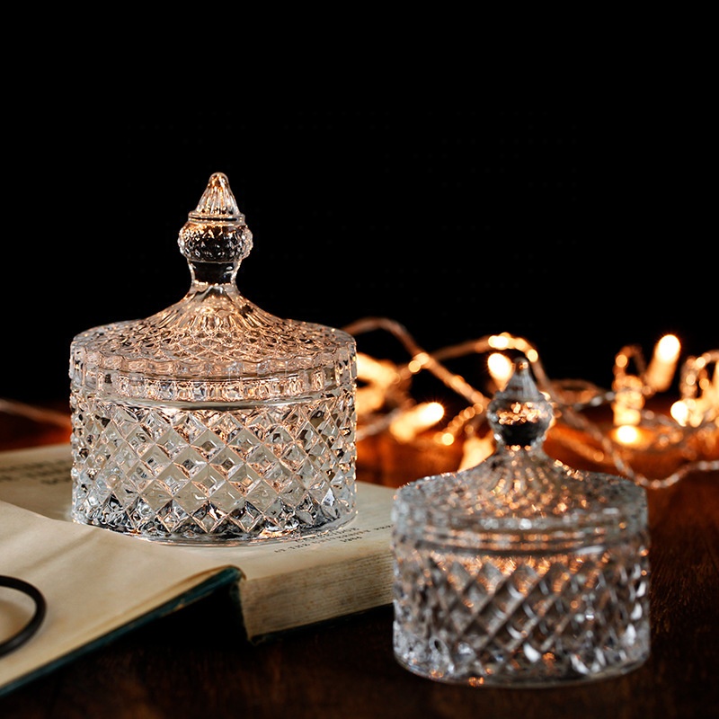 European style delicate weeding candies jewellery storage embossed glass jars
