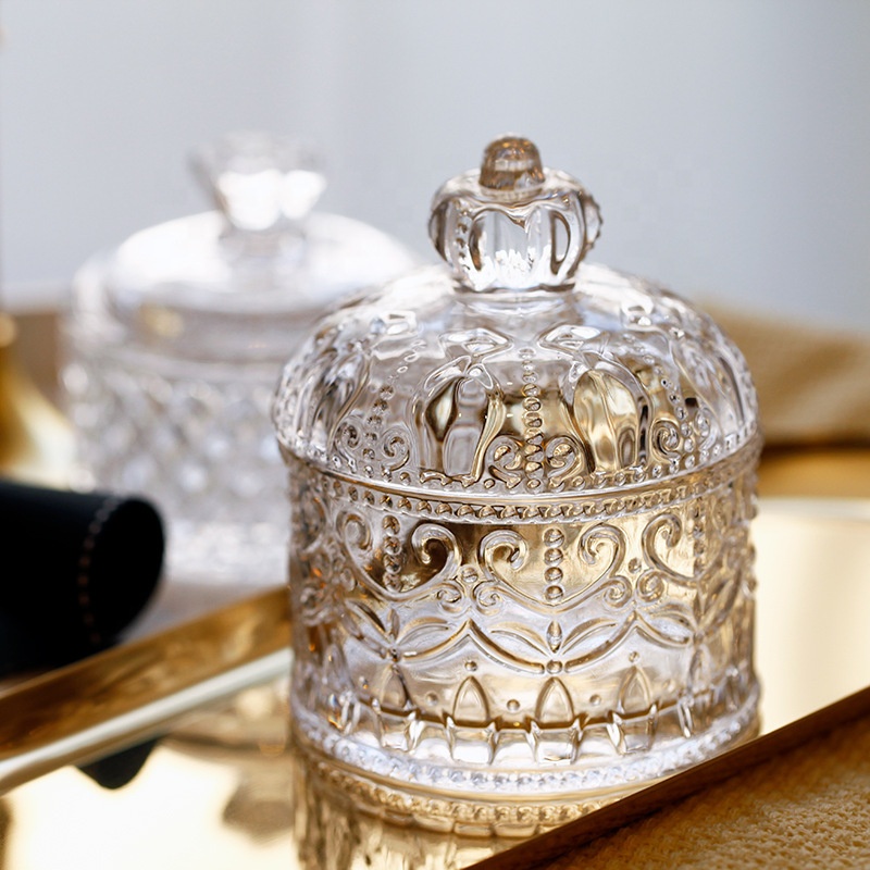 European style delicate weeding candies jewellery storage embossed glass jars