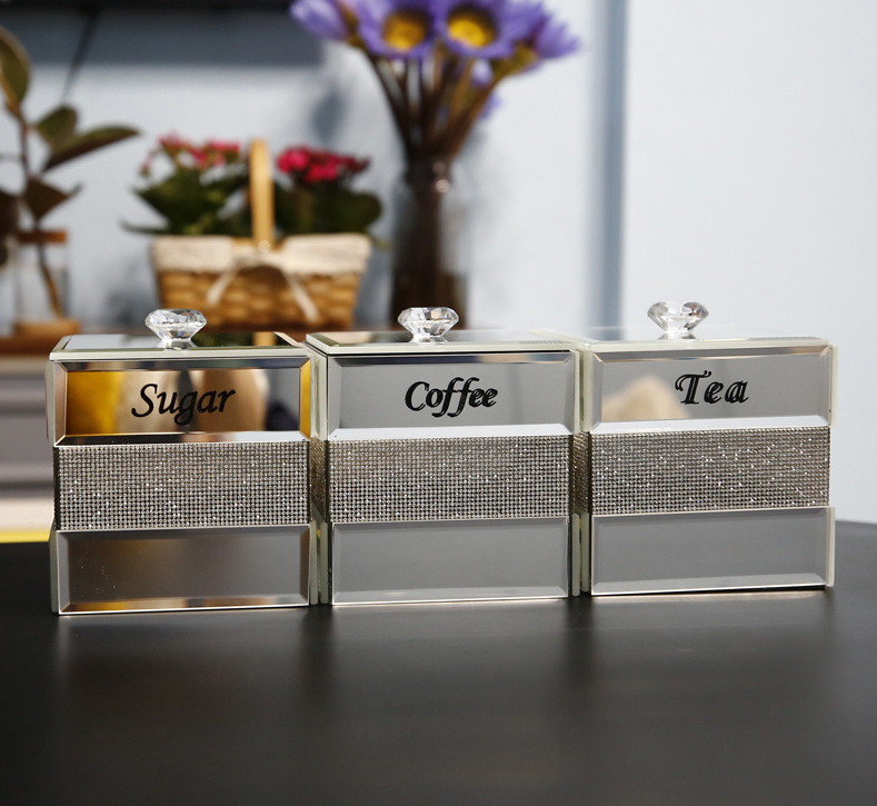 European style light luxury crystal glass square large-capacity tea coffee candy storage jar Customized lettering
