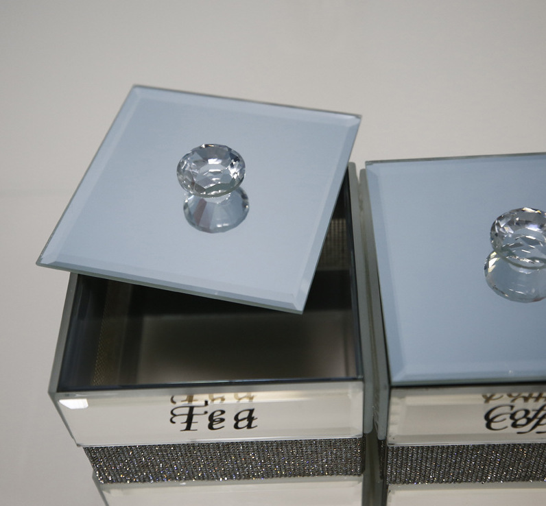 European style light luxury crystal glass square large-capacity tea coffee candy storage jar Customized lettering