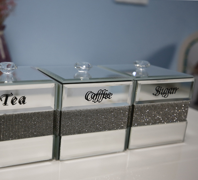 European style light luxury crystal glass square large-capacity tea coffee candy storage jar Customized lettering