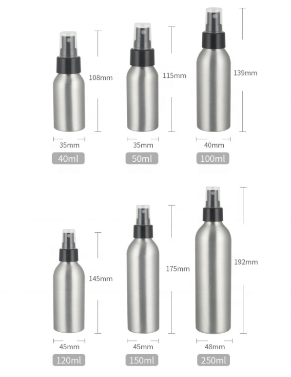 Everich Aluminum 250 ml travel Spray pump kit Refillable Empty sub Bottles for Essential Oils
