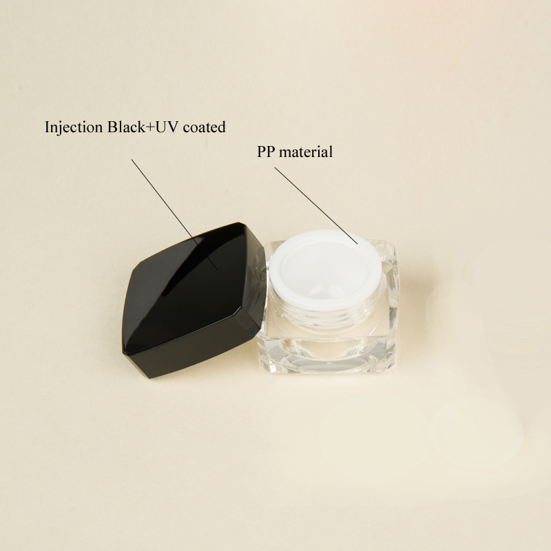 Ex-stock 20g acrylic empty square cream jar In Stock black lid and transparent body cream container