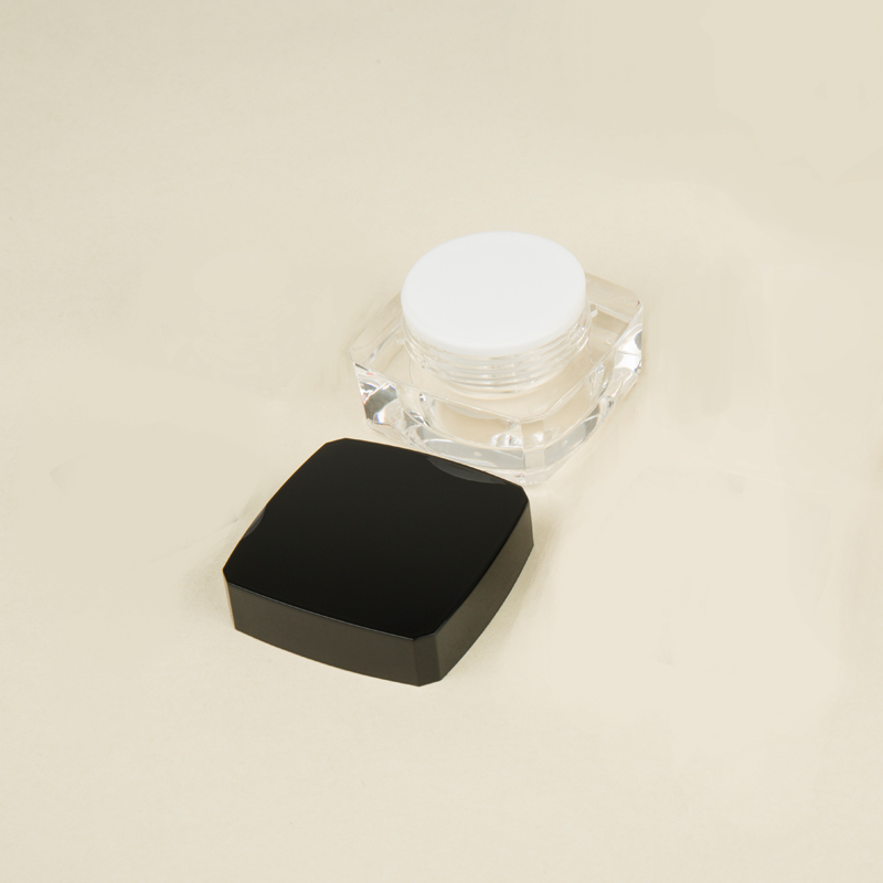 Ex-stock 20g acrylic empty square cream jar In Stock black lid and transparent body cream container