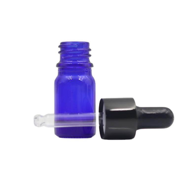 Excellent quality empty 5ml blue empty glass essential oil bottle with dropper
