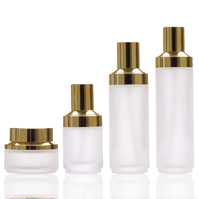 Excellent quality latest glass cosmetic bottle set, frosted glass cosmetic bottle and jar,cosmetics cream glass bottles and jars