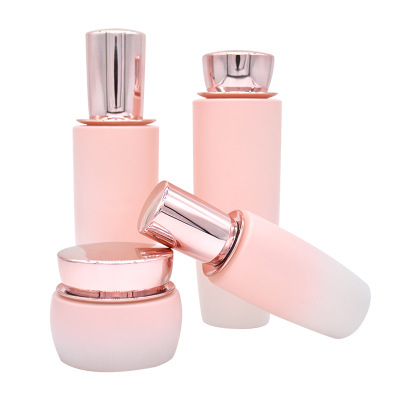 Excellent quality latest glass cosmetic bottle set pink glass cosmetic bottle and jar cosmetics cream glass bottles and jars