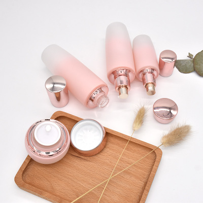 Excellent quality latest glass cosmetic bottle set pink glass cosmetic bottle and jar cosmetics cream glass bottles and jars