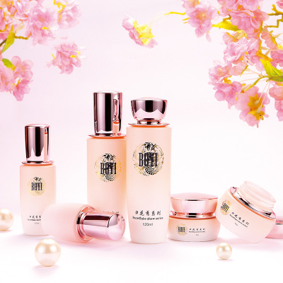 Excellent quality latest glass cosmetic bottle set pink glass cosmetic bottle and jar cosmetics cream glass bottles and jars