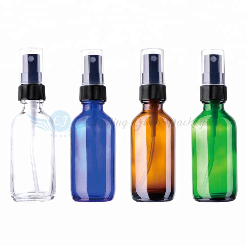 Exquisite 10ml 20ml 30ml Green Amber Blue Glass Essential Oil Spray Bottles Gold Spray Perfume Bottle with Matching Aluminum Cap