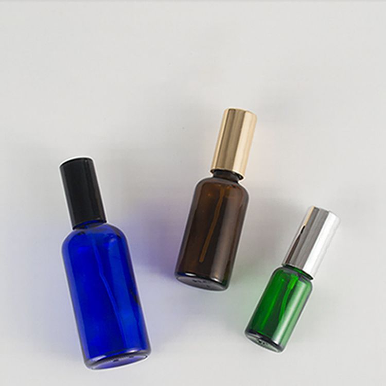 Exquisite 10ml 20ml 30ml Green Amber Blue Glass Essential Oil Spray Bottles Gold Spray Perfume Bottle