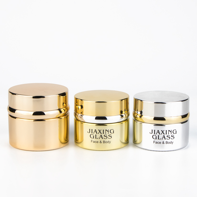 Exquisite 20g 1oz 1.7oz body butter cosmetic container cylinder makeup face cream glass jars with gold metal lids