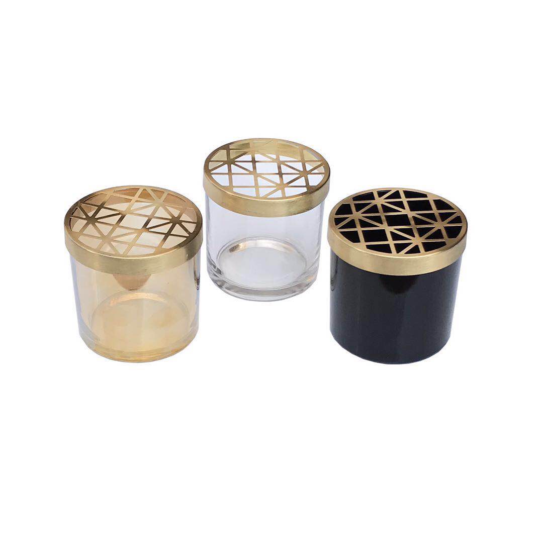 Exquisite gold  clear  black  glass candle jar