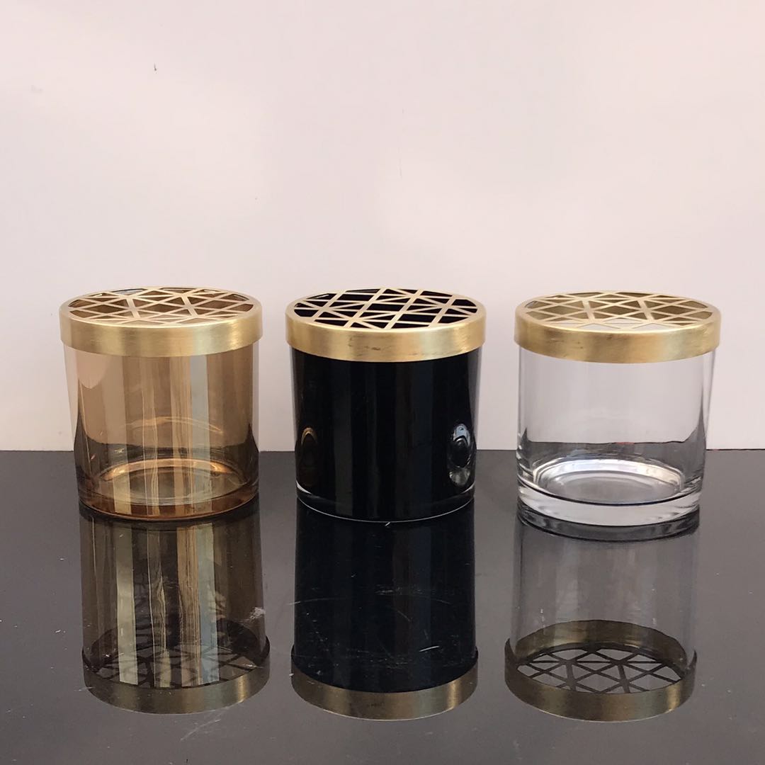 Exquisite gold clear black glass candle jar