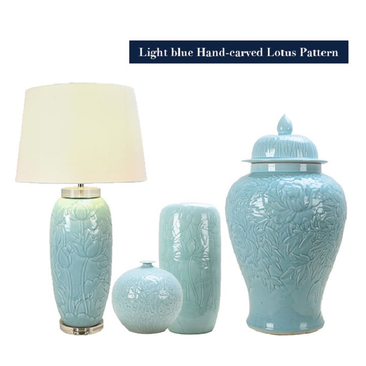 Exquisite relief blue decorative pot chinese ceramic ginger jar for sale