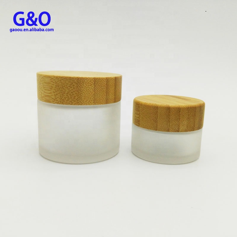 Eye cream glass bottle 5g 10g cosmetic glass jar with bamboo lid clear frosted face cream jar 30g 50g 100g