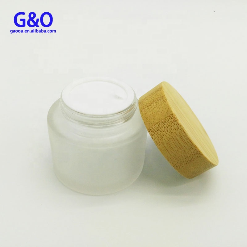 Eye cream glass bottle 5g 10g cosmetic glass jar with bamboo lid clear frosted face cream jar 30g 50g 100g