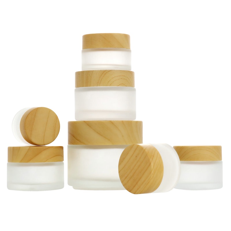 Eye cream jar skin care cosmetics cream glass jar and bamboo wood cap
