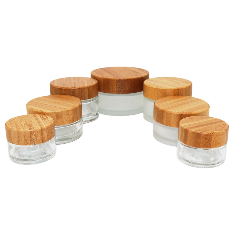 Eye cream jar skin care cosmetics cream glass jar and bamboo wood cap