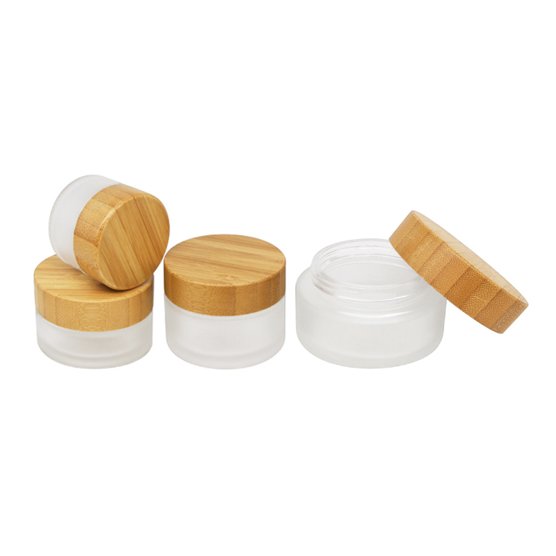 Eye cream jar skin care cosmetics cream glass jar and bamboo wood cap