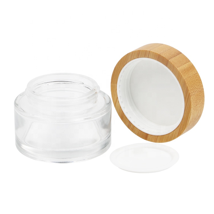 Eye cream jar skin care cosmetics cream glass jar and bamboo wood cap