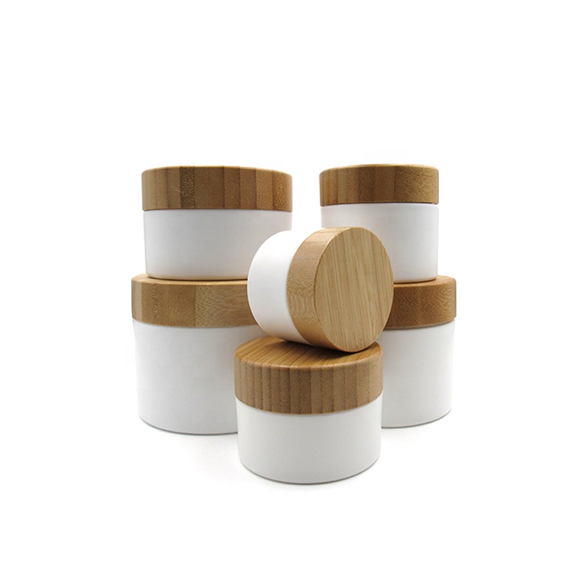 Eye face cream jar 10g 20g 30g 50g 100g 150g 200g 250g luxury cosmetic empty white pp plastic cream jar with bamboo cover lid
