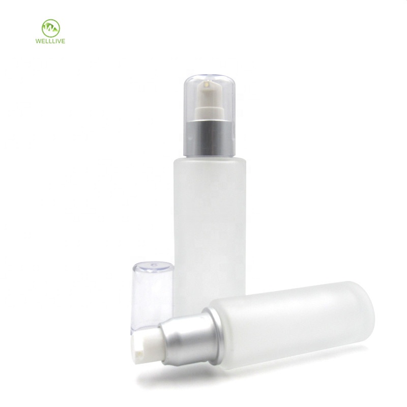 Eye face essential oil container 50ml 100ml flat shoulder frosted clear glass pump sprayer bottle